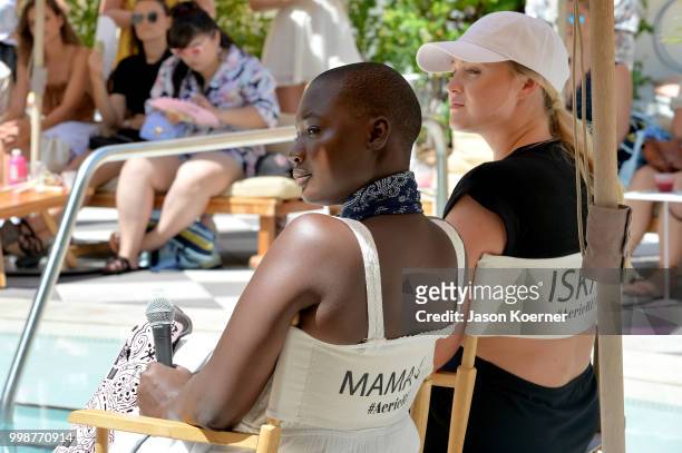 Cacsmy "Mama Cax" Brutus and Iskra Lawrence speak during the Aerie Swim 2018 panel during the Paraiso Fashion Fair at the Plymouth Hotel Miami on...