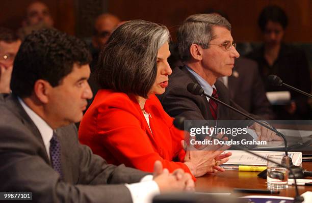 Left to Right, Elias Zerhouni, director, NIH, Dr. Julie Gerberding, director of the Centers for Disease Control and Prevention, and Dr. Anthony...