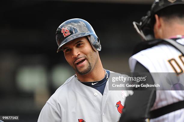 First baseman Albert Pujols of the St. Louis Cardinals reacts after he was intentionally walked during a game against the Pittsburgh Pirates at PNC...