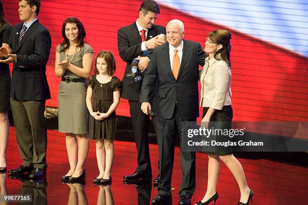 John McCain, Sarah Palin and her family after her speech on the 3rd night of the Republican National Convention held at the Excel Center in St. Paul,...