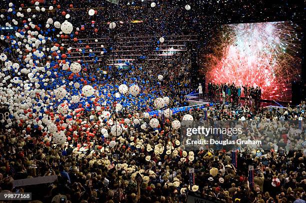 Presidential Nominee John McCain and Vice presidential nominee Sarah Palin during the balloon drop on the forth day of the Republican National...