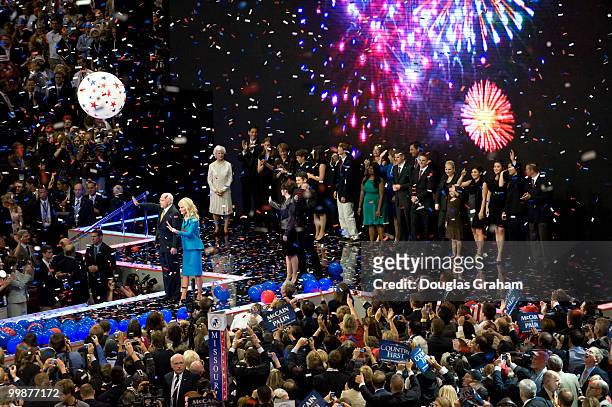 Presidential Nominee John McCain and Vice presidential nominee Sarah Palin during the balloon drop on the forth day of the Republican National...