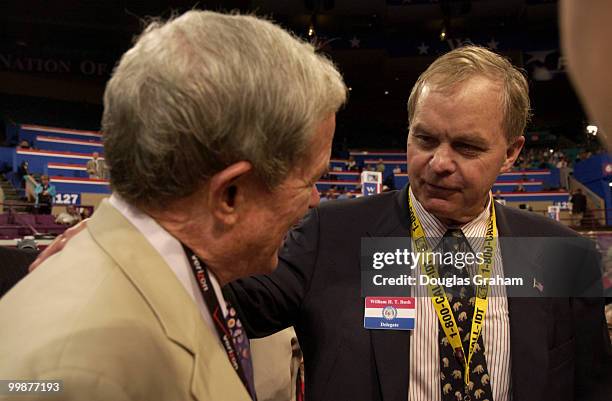 Kit Bond and William H.T. Bush, brother of former President George Bush Sr. Talk on the floor of the 2004 Republican National Convention in New York.