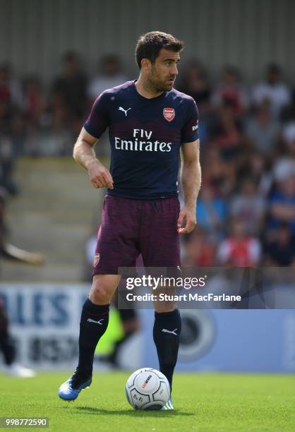 Sokratis of Arsenal during the pre-season friendly between Boreham Wood and Arsenal at Meadow Park on July 14, 2018 in Borehamwood, England.