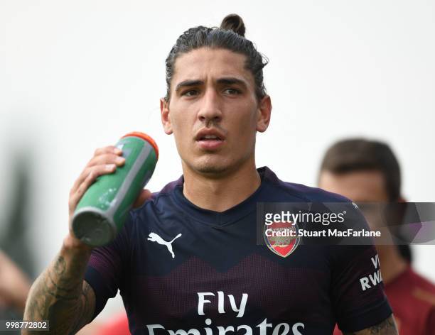 Hector Bellerin of Arsenal during the pre-season friendly between Boreham Wood and Arsenal at Meadow Park on July 14, 2018 in Borehamwood, England.