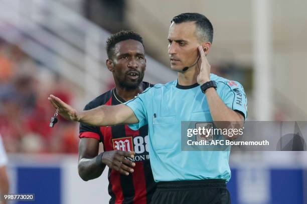 Jermain Defoe waits for the referee to get a decision from VAR, but his appeal for a penalty is denied during AFC Bournemouth v Sevilla, pre-season...