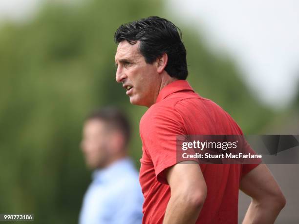 Arsenal Head Coach Unai Emery during the pre-season friendly between Boreham Wood and Arsenal at Meadow Park on July 14, 2018 in Borehamwood, England.