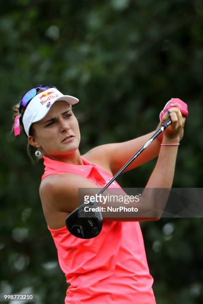 Lexi Thompson of Delray Beach, Florida hits from the 3rd tee during the third round of the Marathon LPGA Classic golf tournament at Highland Meadows...
