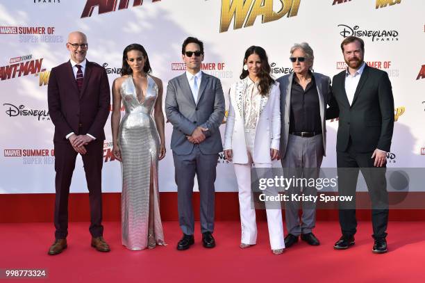 Director Peyton Reed, actors Hannah John-Kamen, Paul Rudd, Evangeline Lilly, Michael Douglas and producer Stephen Broussard attend the European...