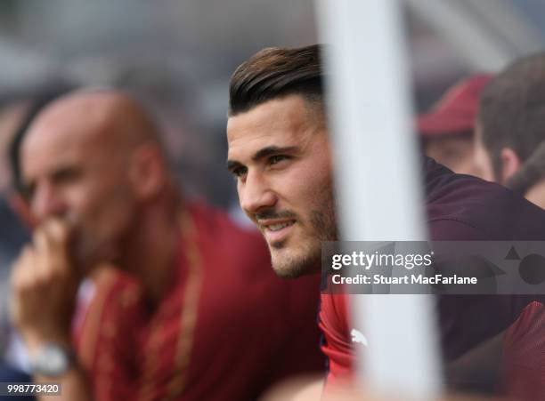 Arsenal substitute Sead Kolasinac during the pre-season friendly between Boreham Wood and Arsenal at Meadow Park on July 14, 2018 in Borehamwood,...