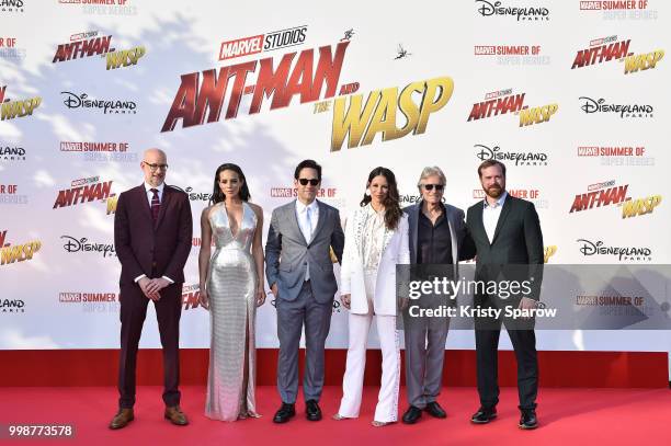 Director Peyton Reed, actors Hannah John-Kamen, Paul Rudd, Evangeline Lilly, Michael Douglas and producer Stephen Broussard attend the European...