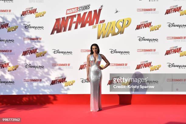 Actress Hannah John-Kamen attends the European Premiere of Marvel Studios "Ant-Man And The Wasp" at Disneyland Paris on July 14, 2018 in Paris,...