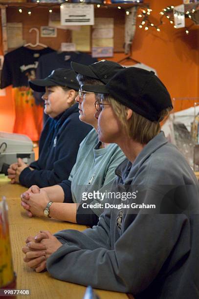 LtoR Some of the staff Donna Lilly, Elaine Zarefoss and Joyce McKee stand read at the Route 11 potato chip factory in Middletown Virginia where all...