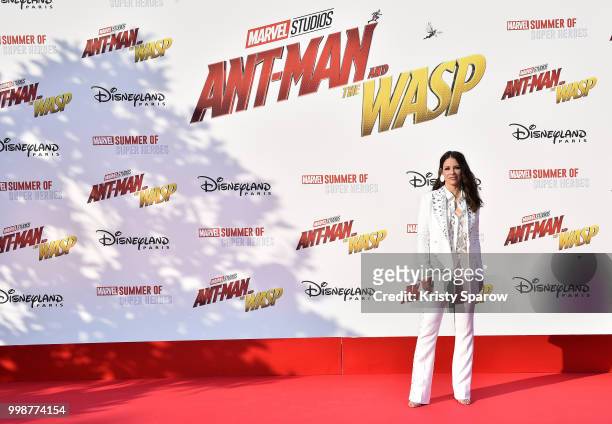 Actress Evangeline Lilly attends the European Premiere of Marvel Studios "Ant-Man And The Wasp" at Disneyland Paris on July 14, 2018 in Paris, France.