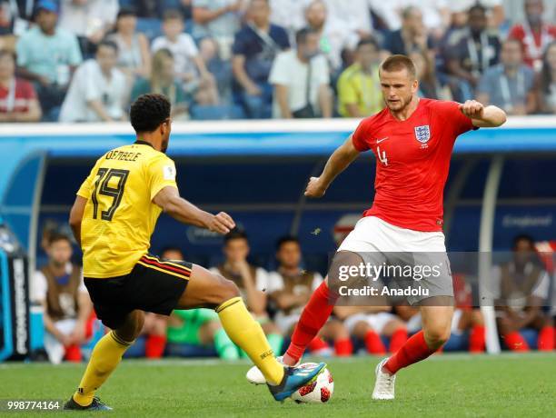 Eric Dier of England in action against Moussa Dembele of Belgium during the 2018 FIFA World Cup 3rd place match between Belgium and England at the...