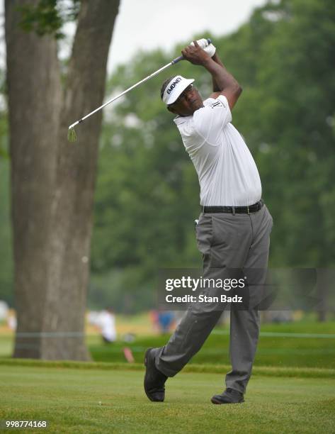 Vijay Singh hits a tee shot on the eighth hole during the third round of the PGA TOUR Champions Constellation SENIOR PLAYERS Championship at Exmoor...