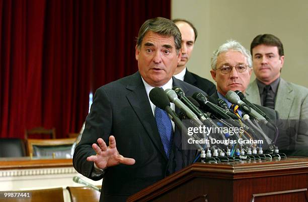 Billy Tauzin, R-LA., and James Greenwood, R-PA., during a press conference on the congressional inquiry into Martha Stewart's controversial sale of...