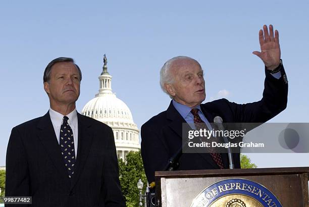 Rep. Christopher Cox, R-Calif., chairman, Select Committee on Homeland Security and Rep. Tom Lantos, D-Calif. During a news conference on a...