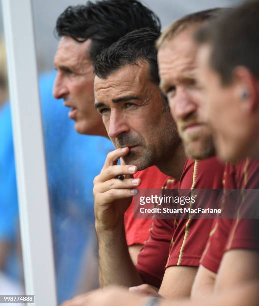 Arsenal assistant coach Juan Carlos Carcedo during the pre-season friendly between Boreham Wood and Arsenal at Meadow Park on July 14, 2018 in...