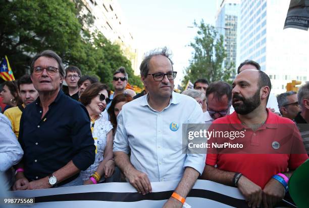 The President of the Generalitat of Catalonia, Quim Torra, and Artur Mas during the demonstration for the freedom of the catalan political prisoners...