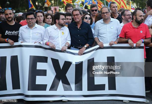 The President of the Generalitat of Catalonia, Quim Torra, and Artur Mas during the demonstration for the freedom of the catalan political prisoners...