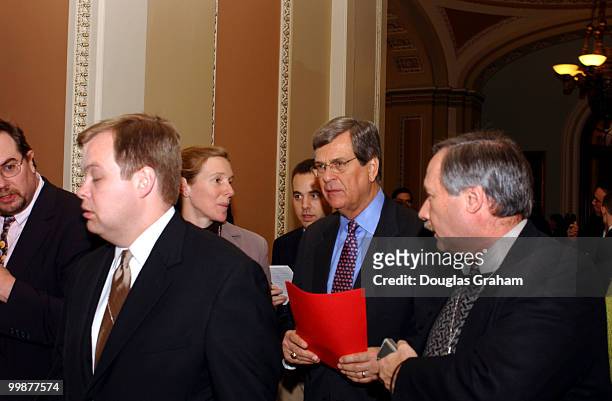 Trent Lott, R-Miss., talk with the press after the weekly Senate luncheon.