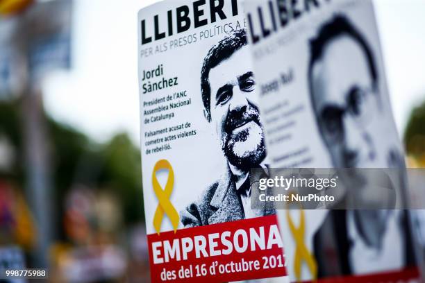 Banner of the jailed activist Jordi Sanchez during the demonstration of Independence political parties and independence assosiations against the...