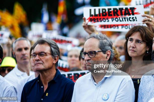 The president of Catalonia Quim Torra with ex President Artur Mas during the demonstration of Independence political parties and independence...