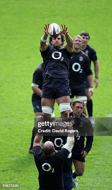 Dan Ward-Smith catches the ball during an England training session held at Twickenham on May 18, 2010 in Twickenham, England.