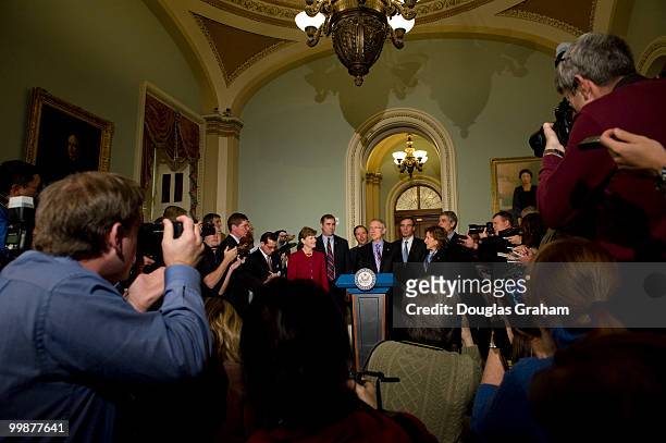 Senate Majority Leader Harry Reid, D-NV, addresses the media after the first meeting with Democratic Senators-elect on Capitol Hill in Washington on...