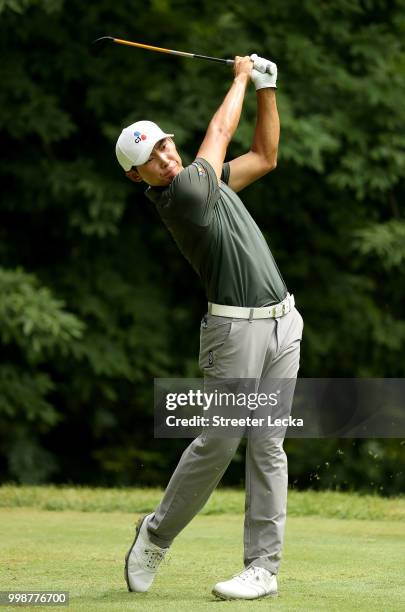 Whee Kim hits a tee shot on the sixth hole during the third round of the John Deere Classic at TPC Deere Run on July 14, 2018 in Silvis, Illinois.