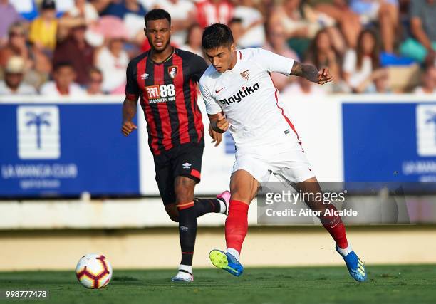 Joaquin Correa of Sevilla FC in action during Pre- Season friendly Match between Sevilla FC and AFC Bournemouth at La Manga Club on July 14, 2018 in...