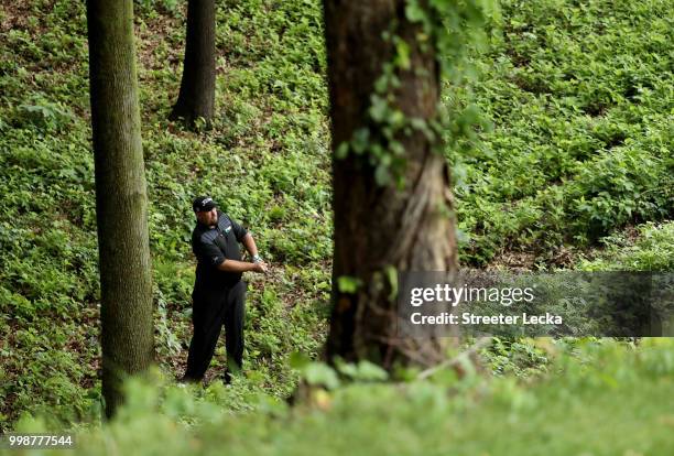 Brendon de Jonge hits a shot on the ninth hole during the third round of the John Deere Classic at TPC Deere Run on July 14, 2018 in Silvis, Illinois.