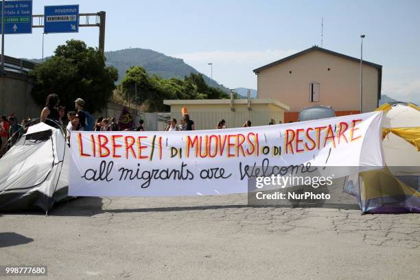 Thousands of people belonging to the &quot;No Borders movement&quot; took to the streets of the border town Ventimiglia, Italy, protesting against...