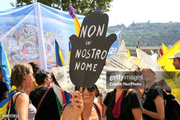 Thousands of people belonging to the &quot;No Borders movement&quot; took to the streets of the border town Ventimiglia, Italy, protesting against...