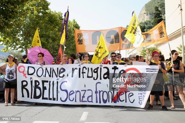 Thousands of people belonging to the &quot;No Borders movement&quot; took to the streets of the border town Ventimiglia, Italy, protesting against...