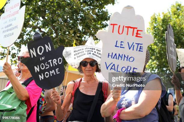 Thousands of people belonging to the &quot;No Borders movement&quot; took to the streets of the border town Ventimiglia, Italy, protesting against...