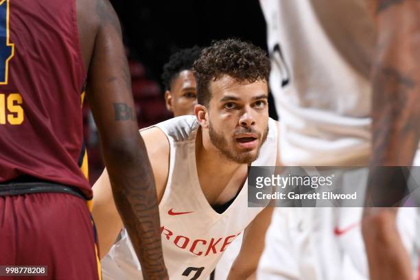 Hunter of the Houston Rockets looks on during the game against the Cleveland Cavaliers during the 2018 Las Vegas Summer League on July 14, 2018 at...