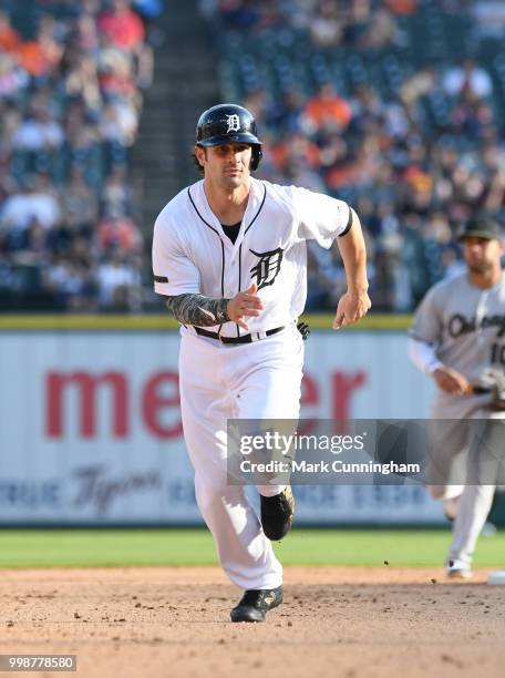 Pete Kozma of the Detroit Tigers runs the bases during the game against the Chicago White Sox at Comerica Park on May 26, 2018 in Detroit, Michigan....