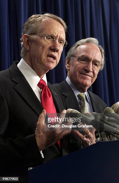 Harry Reid and Tom Hawkin during a news conference to discuss effects of Social Security privatization on Americans with disabilities.