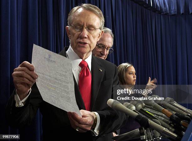 Harry Reid and Tom Hawkin during a news conference to discuss effects of Social Security privatization on Americans with disabilities. Mindy Lanie a...