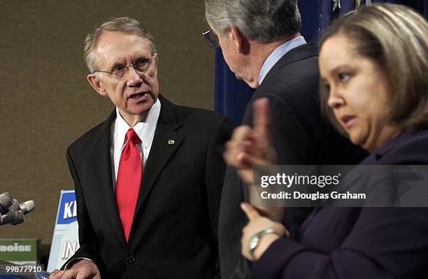 Harry Reid and Tom Hawkin during a news conference to discuss effects of Social Security privatization on Americans with disabilities. Mindy Lanie a...