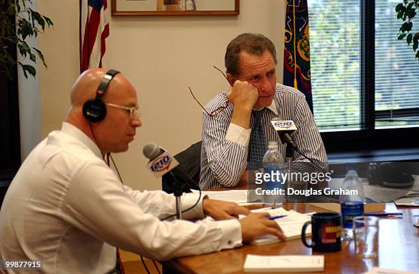 Arlen Specter, R-PA., during a radio talk show form his office in the Senate Hart Office Building. The topic of the show was on evidence of a...