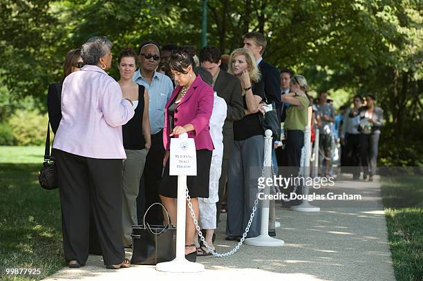 Lines formed early for the Sonia Sotomayor nomination hearing to become US Supreme Court Justice. Here people get instructions from a staffer on...