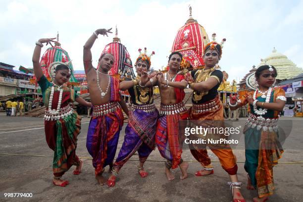 Ditties of the Shree Jagannath temple look on their chariot riding grand procession as devotees gathered them on the occassion of Lord jagannath,...