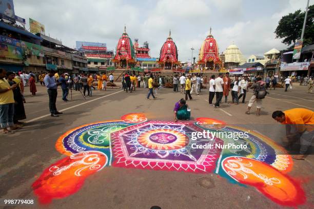 Ditties of the Shree Jagannath temple look on their chariot riding grand procession as devotees gathered them on the occassion of Lord jagannath,...