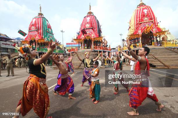 Ditties of the Shree Jagannath temple look on their chariot riding grand procession as devotees gathered them on the occassion of Lord jagannath,...