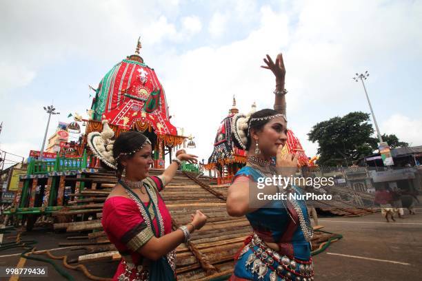 Ditties of the Shree Jagannath temple look on their chariot riding grand procession as devotees gathered them on the occassion of Lord jagannath,...