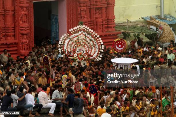 Ditties of the Shree Jagannath temple look on their chariot riding grand procession as devotees gathered them on the occassion of Lord jagannath,...