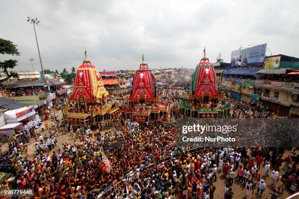 Ditties of the Shree Jagannath temple look on their chariot riding grand procession as devotees gathered them on the occassion of Lord jagannath,...